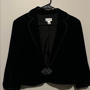 LOFT Black Velvet Blazer with Embellished Closure